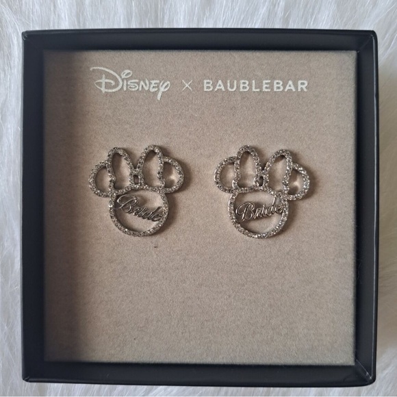 NIB Disney × Baublebar BRIDE Minnie Mouse Rhinestone Silver Color Earrings - Picture 1 of 3